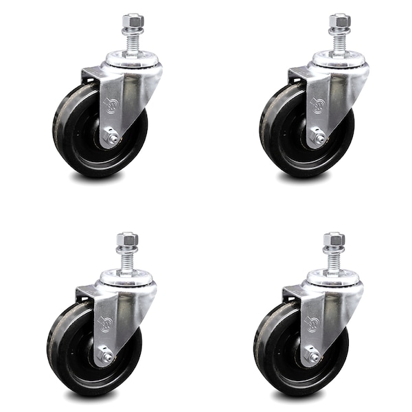 4 Inch Phenolic Wheel Swivel 3/8 Inch Threaded Stem Caster Set